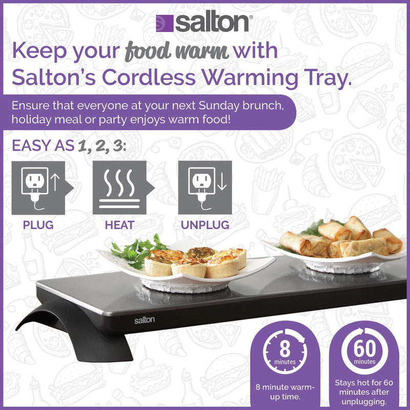 Salton 23.75 x 7.75 Inch Stainless Steel Cordless Warming Tray Hot Plate, Medium