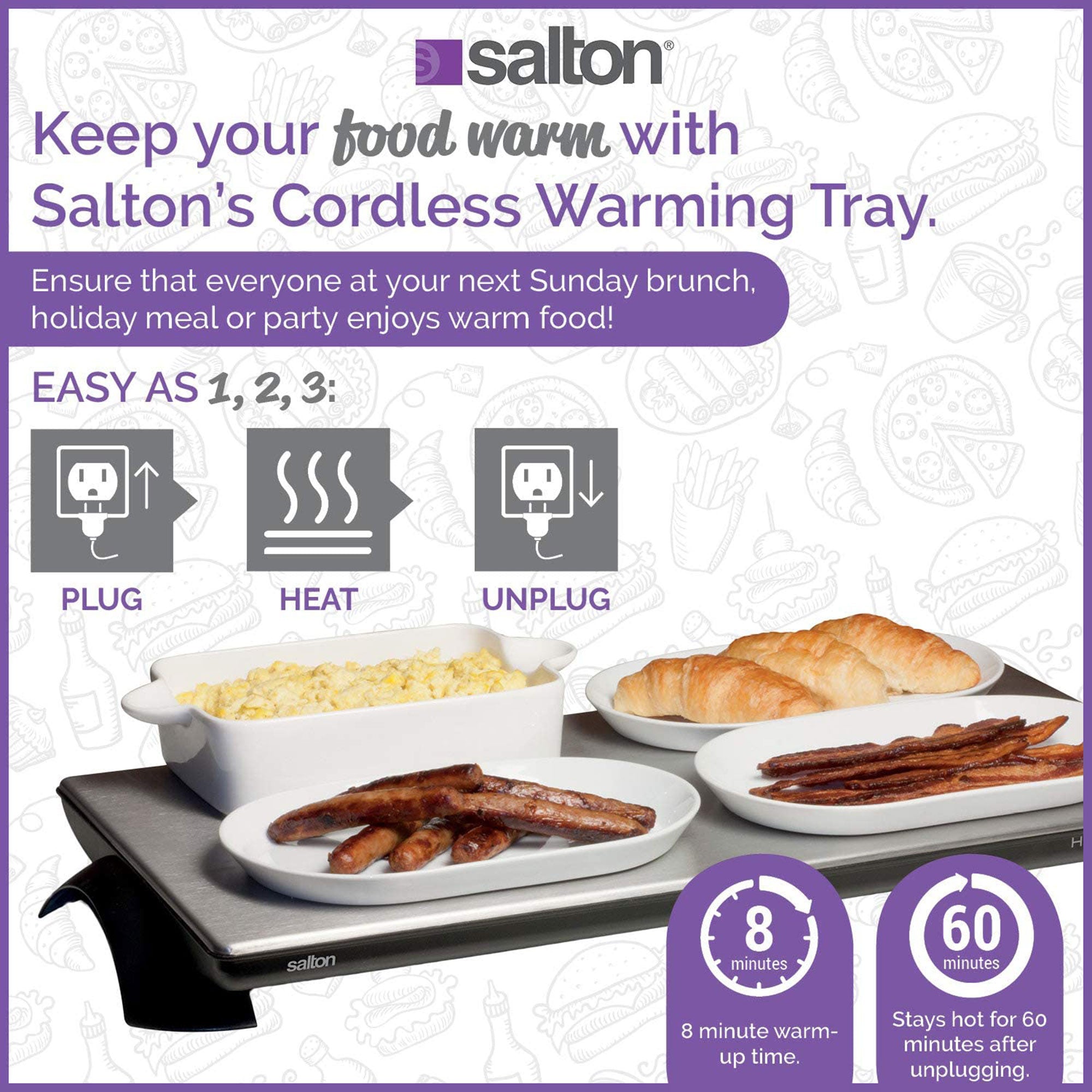 Salton TWT40 Cordless Serving Tray, Large, Stainless Steel/Black (For Parts)
