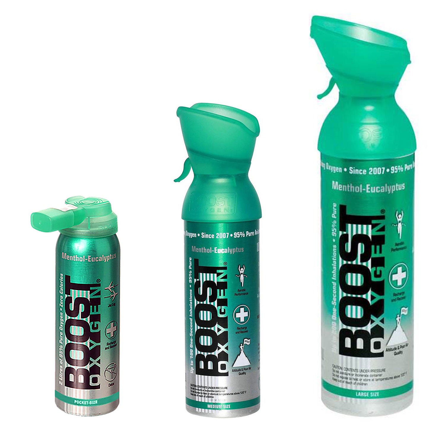 Boost Oxygen Natural Oxygen Canister, Menthol Eucalyptus 2, 5, and 10 L (3 Pack) - VMInnovations