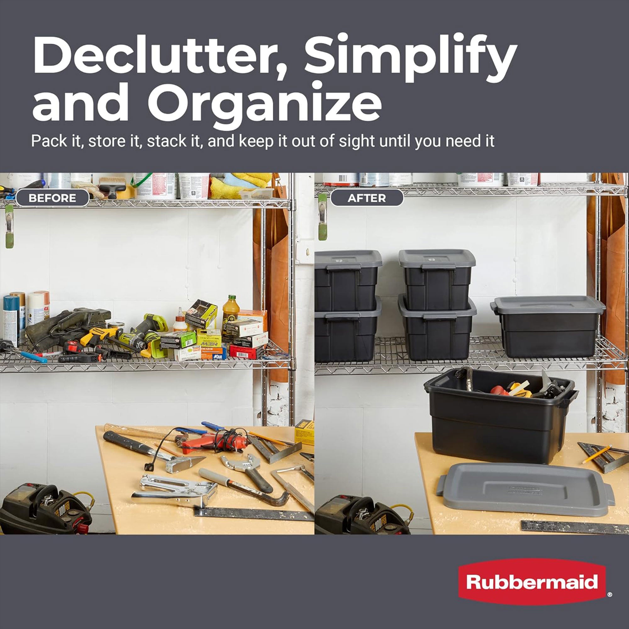 Rubbermaid Roughneck Tote 3 Gallon Container, Black/Cool Gray (6 Pack)(Open Box) - VMInnovations