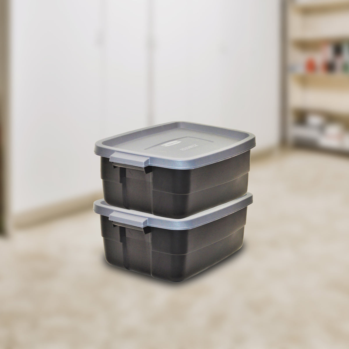 Rubbermaid Roughneck Tote 3 Gallon Storage Container, Black/Cool Gray (6 Pack) (Refurbished)
