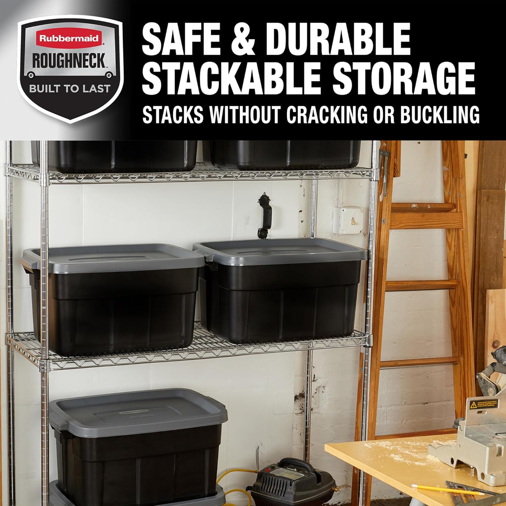 Rubbermaid Roughneck Tote 14 Gallon Storage Container, Black/Cool Gray (6 Pack) - VMInnovations