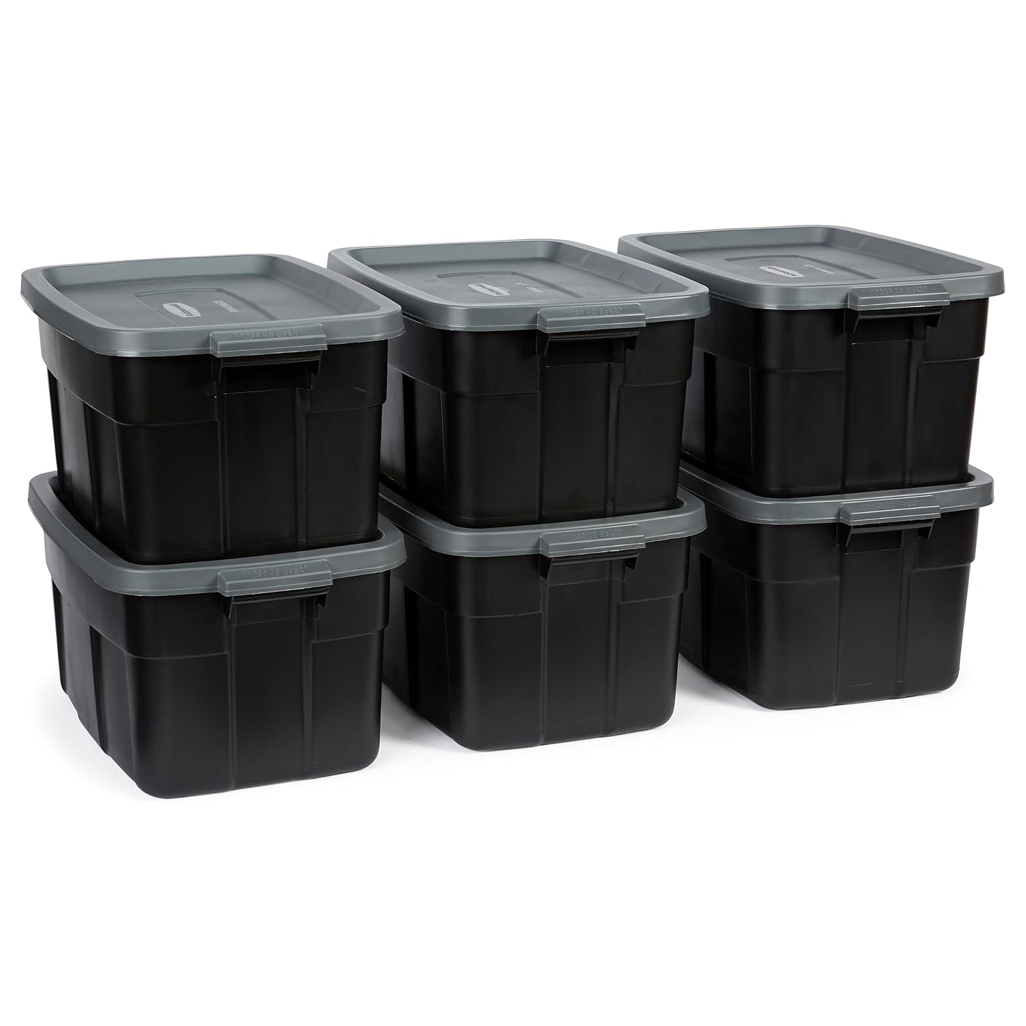 Rubbermaid Roughneck Tote 14 Gallon Storage Container, Black/Cool Gray (6 Pack) - VMInnovations