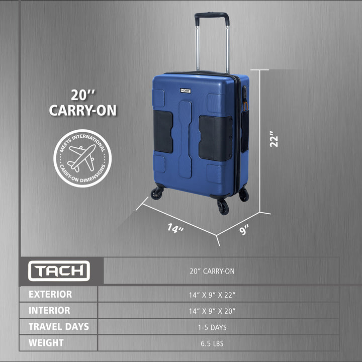 TACH V3.1 Connectable Hard Shell Carry On Spinner Suitcase Luggage, Midnight Blue - VMInnovations