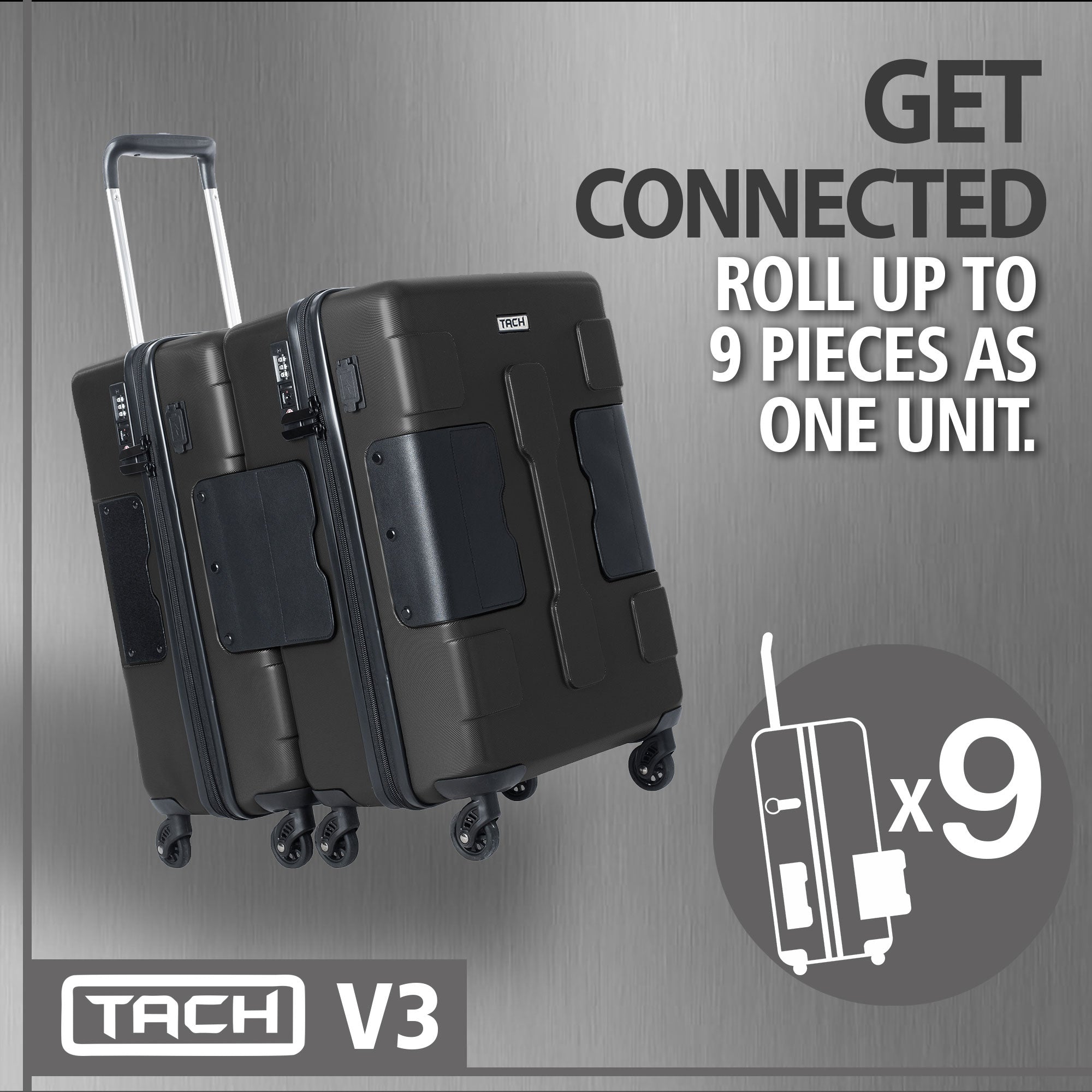 TACH V3 Connectable Hard Shell Carry On Spinner Suitcase Bag, Black (Open Box) - VMInnovations