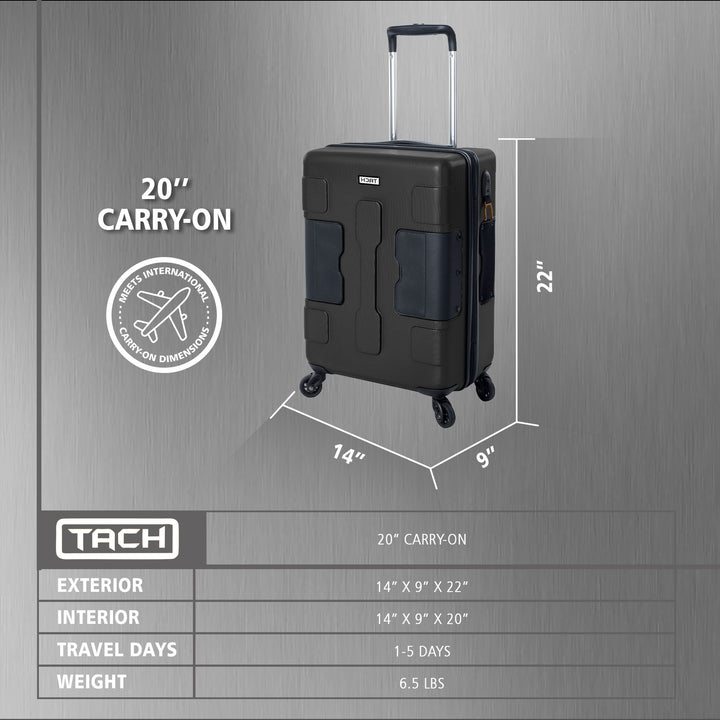 TACH V3 Connectable Hard Shell Carry On Spinner Suitcase Bag, Black (Open Box) - VMInnovations