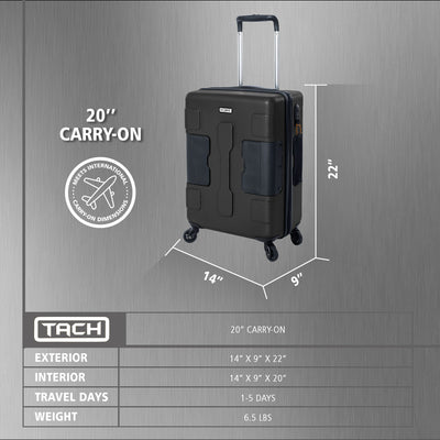 TACH V3 Connectable Hard Shell Carry On Spinner Suitcase Luggage Bag, Black