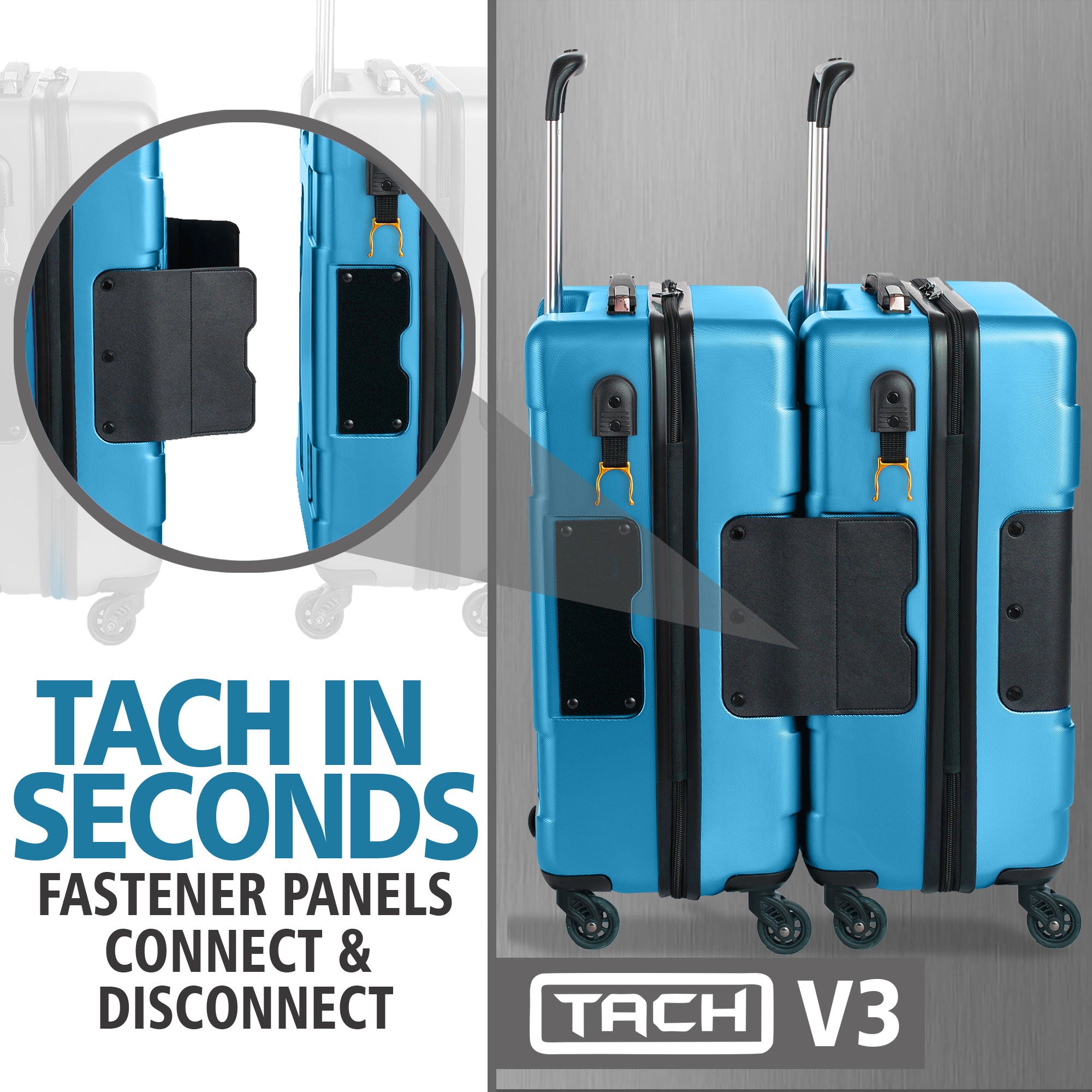 TACH V3 Connectable Hard Shell Carry On Suitcase Luggage Bag, Sky Blue(Open Box) - VMInnovations