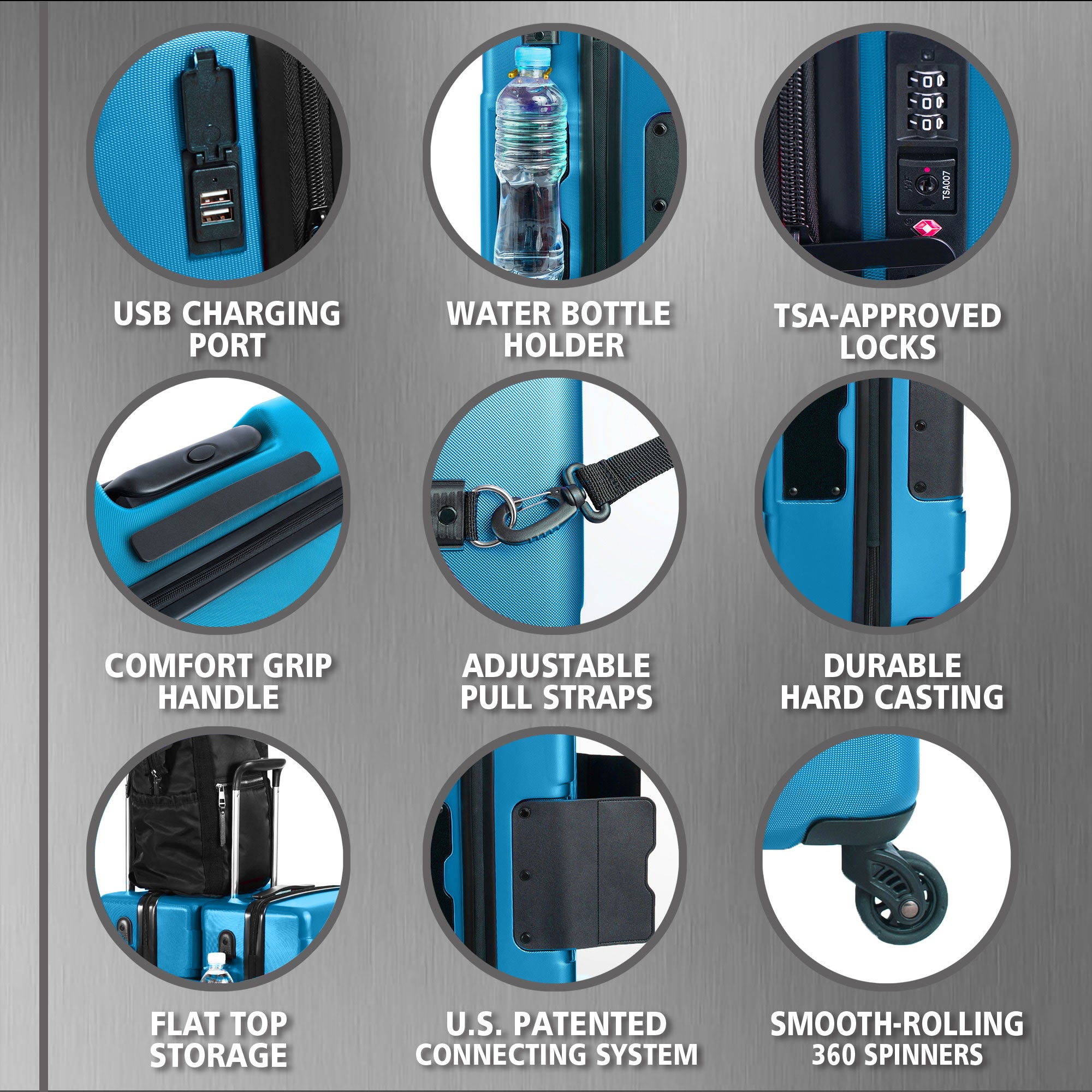 TACH V3 Connectable Hard Shell Carry On Suitcase Luggage Bag, Sky Blue(Open Box) - VMInnovations