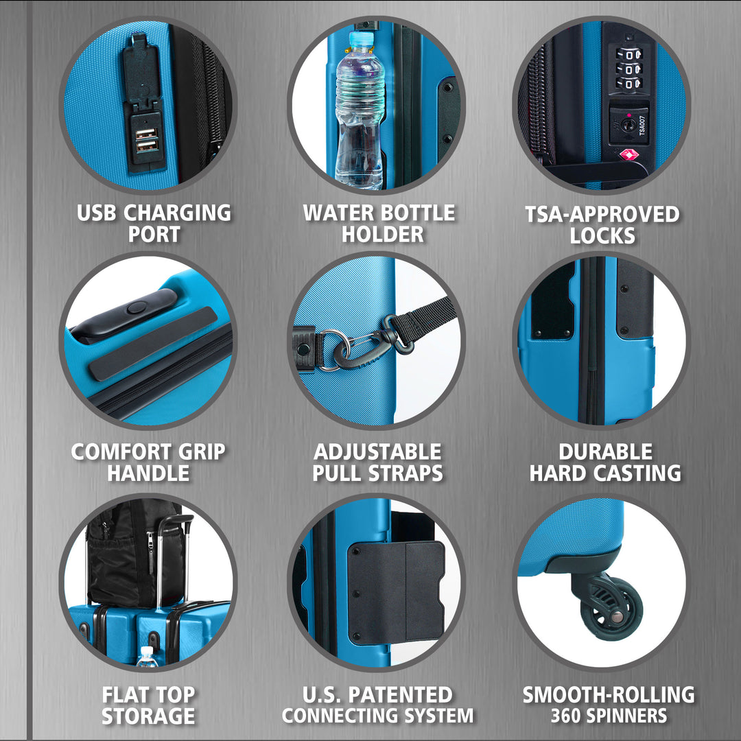 TACH V3 Connectable Hard Shell Carry On Suitcase Luggage Bag, Sky Blue(Open Box) - VMInnovations