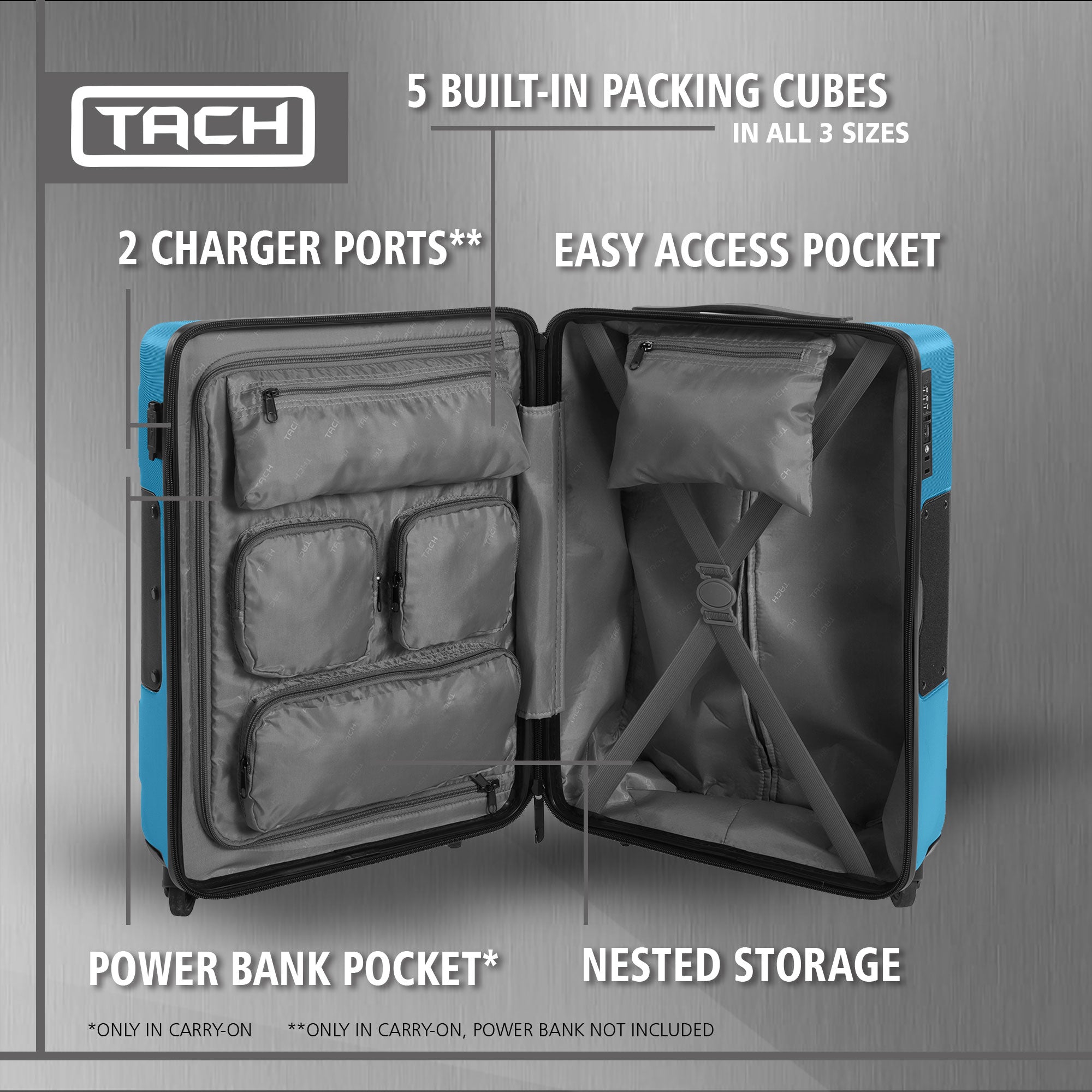 TACH V3 Connectable Hard Shell Carry On Suitcase Luggage Bag, Sky Blue(Open Box) - VMInnovations