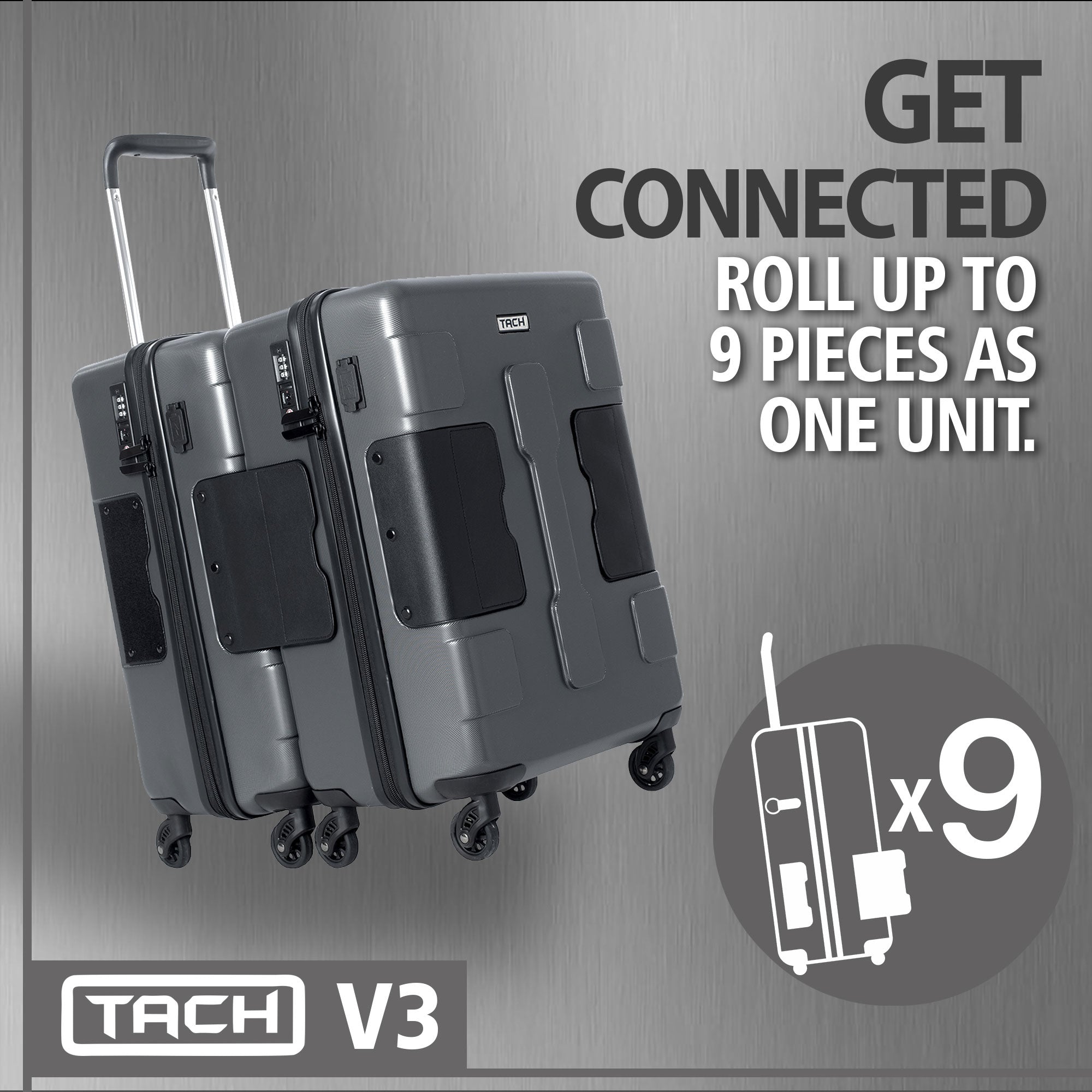 TACH V3 Hard Shell Carry On Rolling Suitcase Luggage w/ Wheels, Gray (Open Box) - VMInnovations
