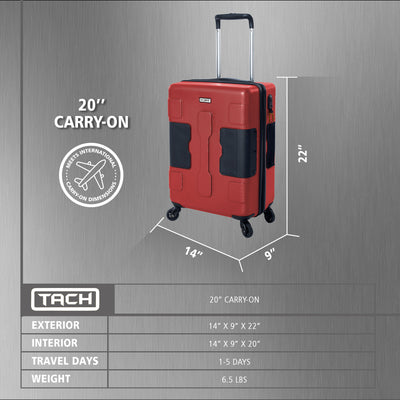 TACH V3 Connectable Hard Shell Carry On Spinner Travel Suitcase Luggage Bag, Red