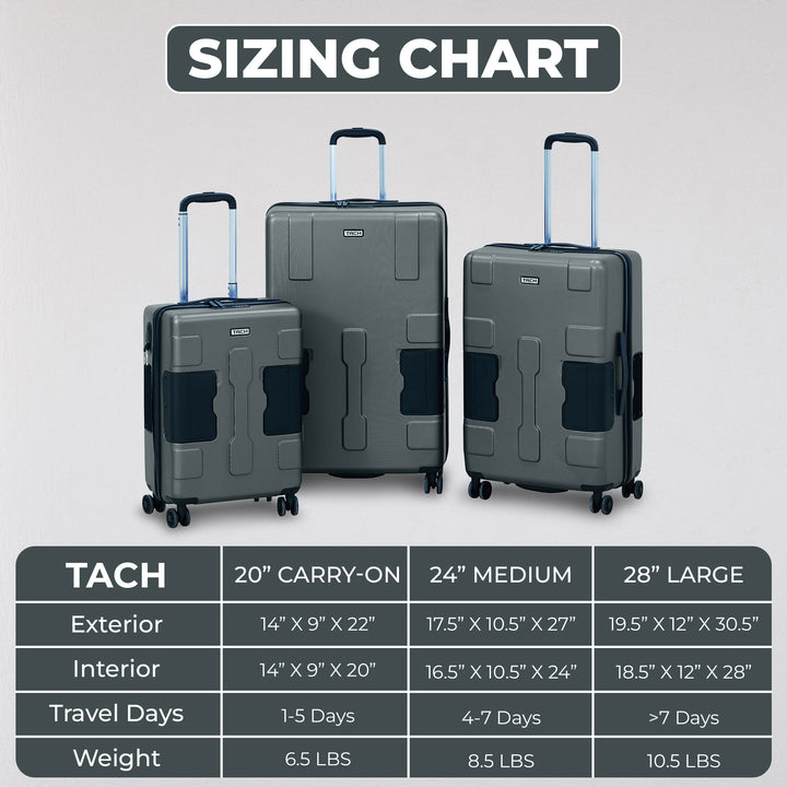 TACH V3.1 Connectable Hardside Luggage Set, 3 Piece Set, Gray - VMInnovations