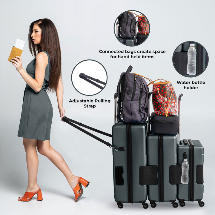 TACH V3.1 Connectable Hardside Luggage Set, 3 Piece Set, Gray - VMInnovations