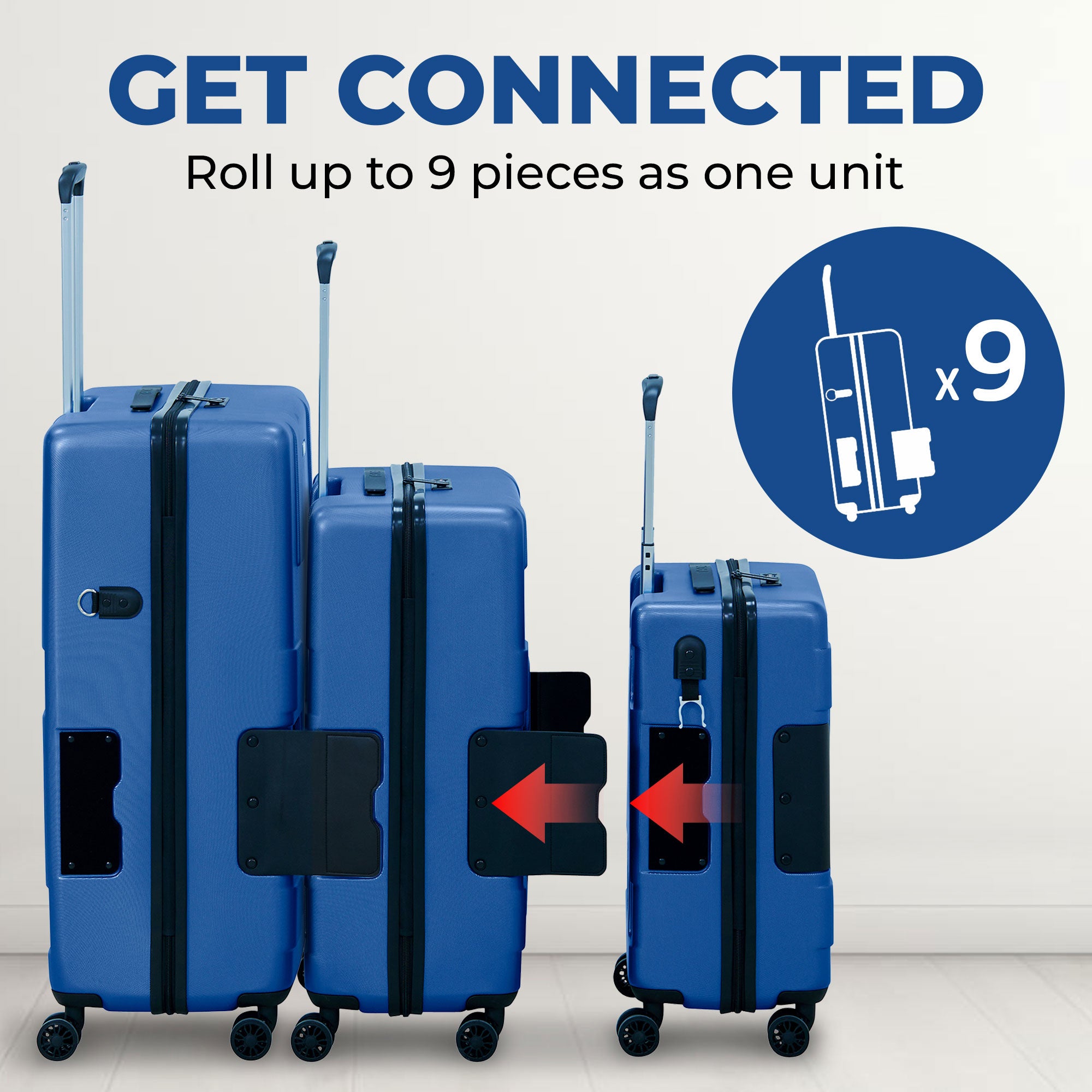 TACH V3 3 Pc Hard Shell Rolling Suitcase Luggage Set, Midnight Blue (Open Box) - VMInnovations