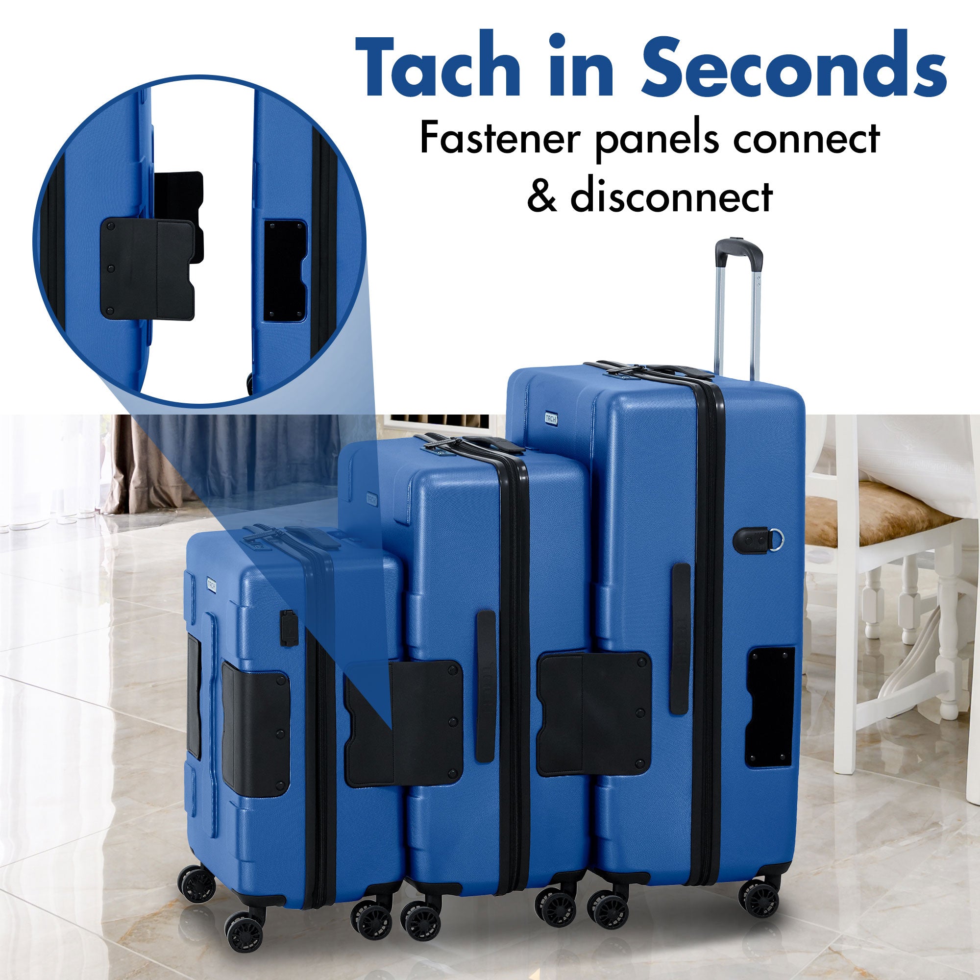 TACH V3 3 Pc Hard Shell Rolling Suitcase Luggage Set, Midnight Blue (Open Box) - VMInnovations