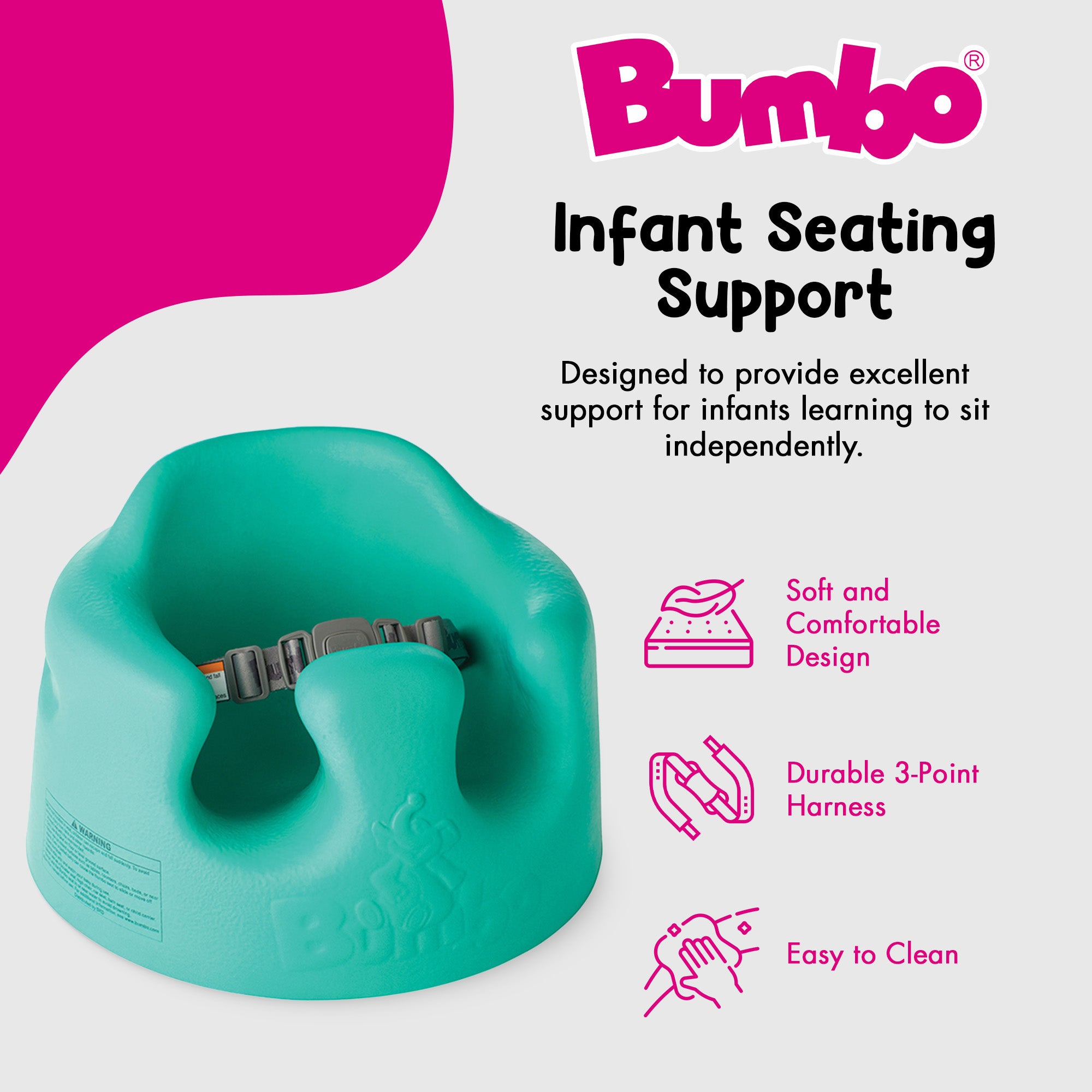 Bumbo Baby Infant Portable Foam Floor Seat with Play Top Tray Attachment, Aqua - VMInnovations