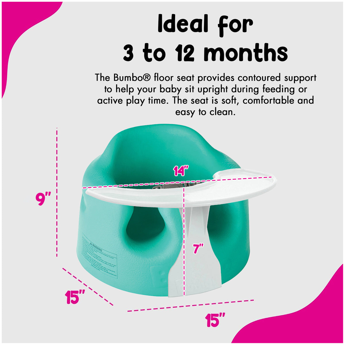 Bumbo Baby Infant Portable Foam Floor Seat with Play Top Tray Attachment, Aqua - VMInnovations