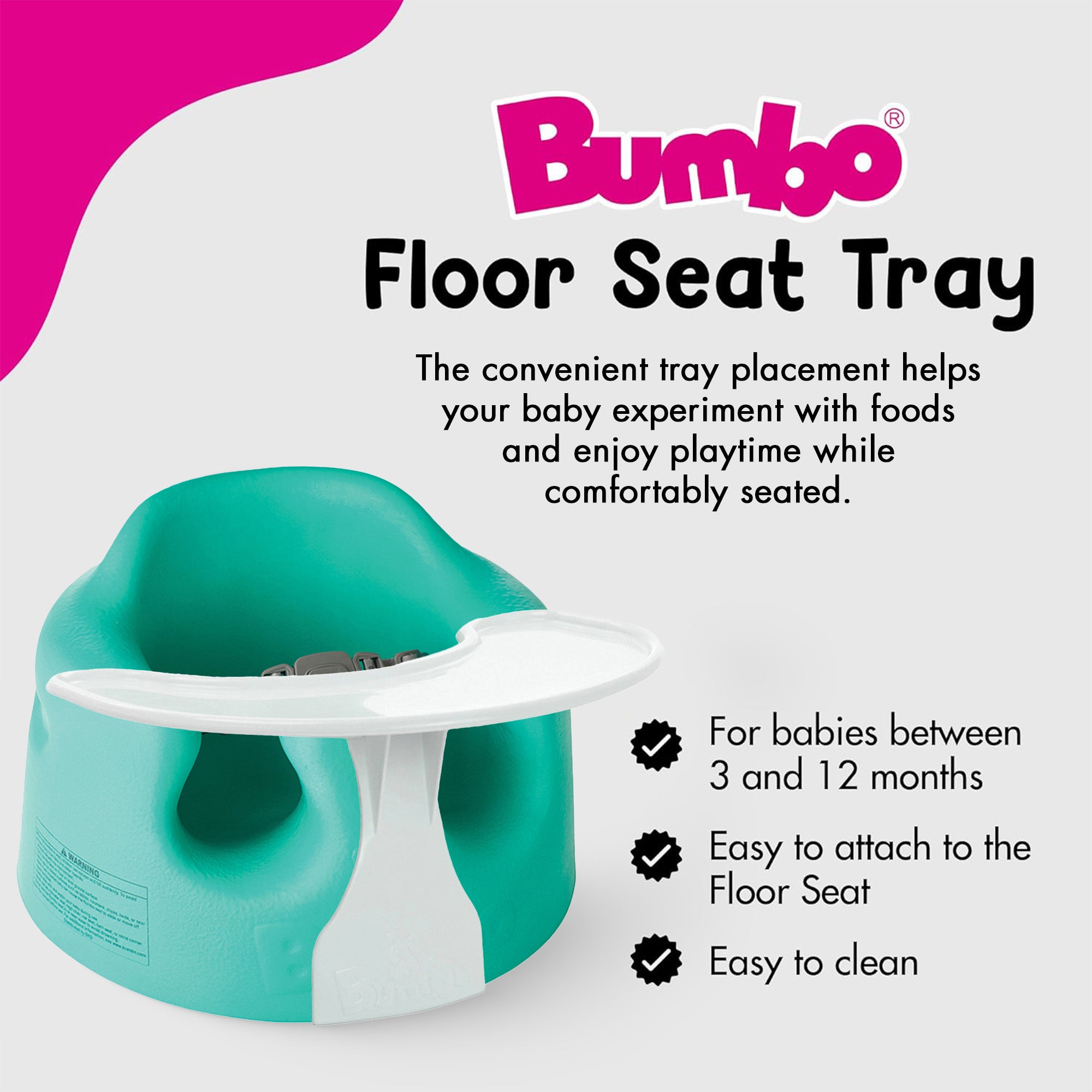 Bumbo Baby Infant Portable Foam Floor Seat with Play Top Tray Attachment, Aqua - VMInnovations