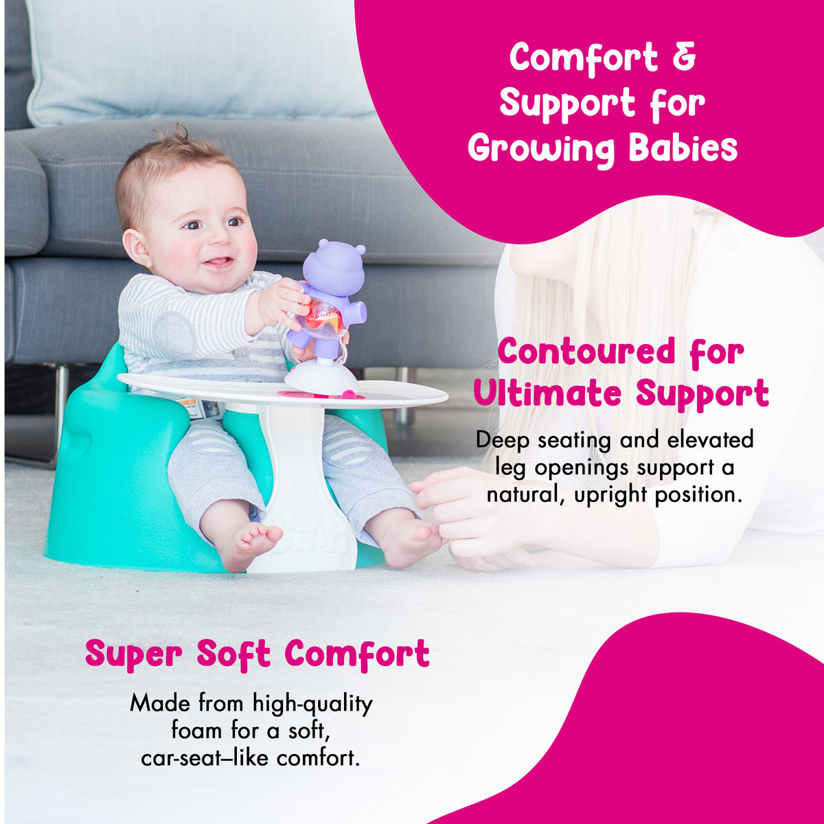 Bumbo Baby Infant Portable Foam Floor Seat with Play Top Tray Attachment, Aqua - VMInnovations