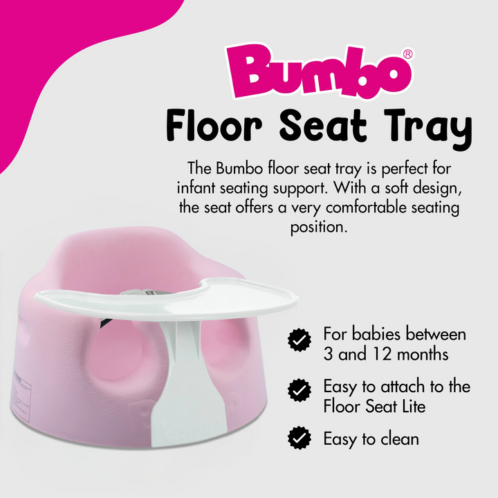 Bumbo Baby Infant Portable Foam Floor Seat with Play Top Tray Attachment, Pink - VMInnovations