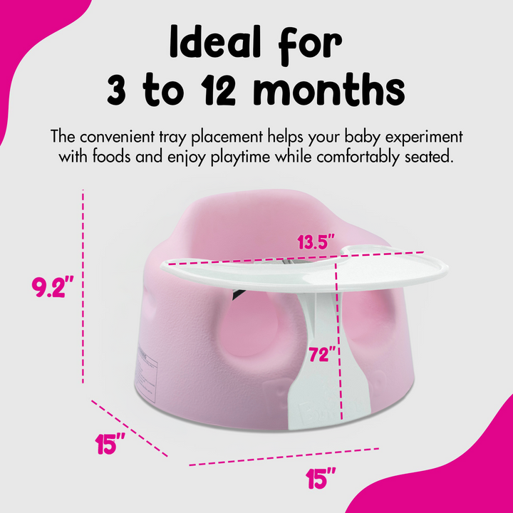 Bumbo Baby Infant Portable Foam Floor Seat with Play Top Tray Attachment, Pink - VMInnovations