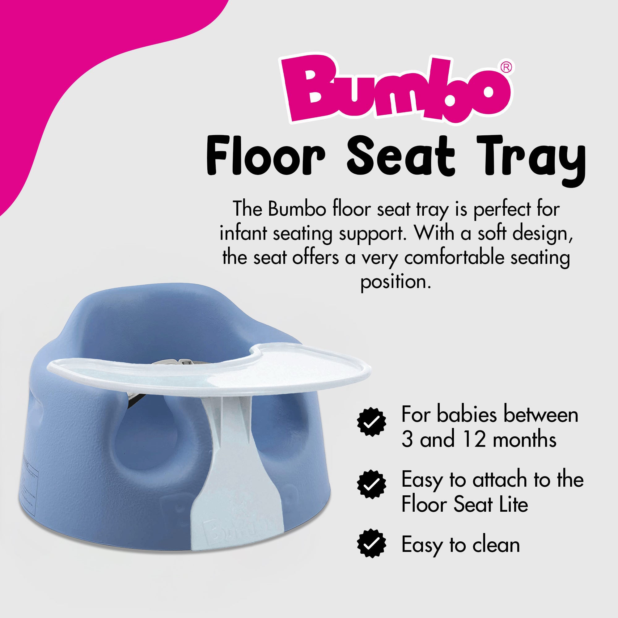 Bumbo Baby Infant Soft Foam Floor Seat w/ Play Top Tray Attachment, Powder Blue - VMInnovations