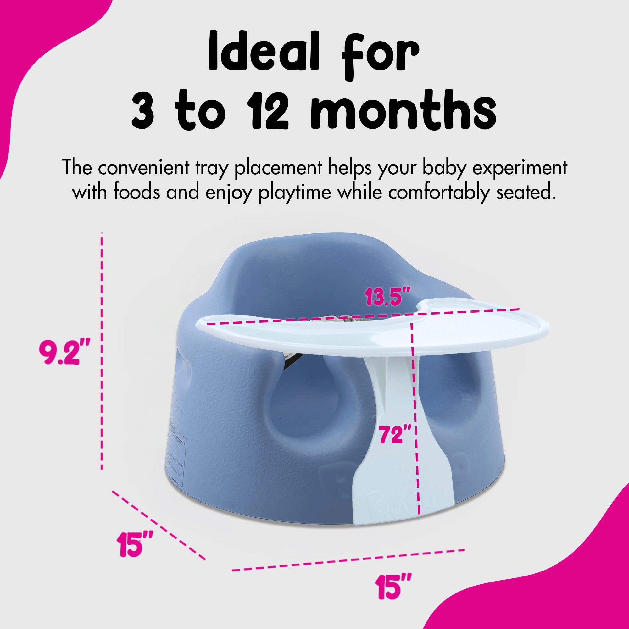 Bumbo Baby Infant Soft Foam Floor Seat w/ Play Top Tray Attachment, Powder Blue - VMInnovations