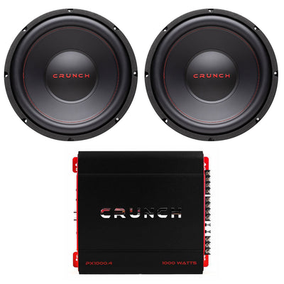 Crunch 12 Inch 4 Ohm Car Subwoofer Speaker (2 Pack) with A/B Class Car Amplifier - VMInnovations