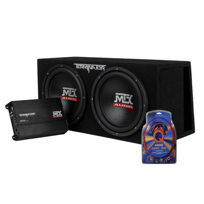 MTX 12" Subwoofer Enclosure and Amplifier with QPower Super Flex Wiring Amp Kit
