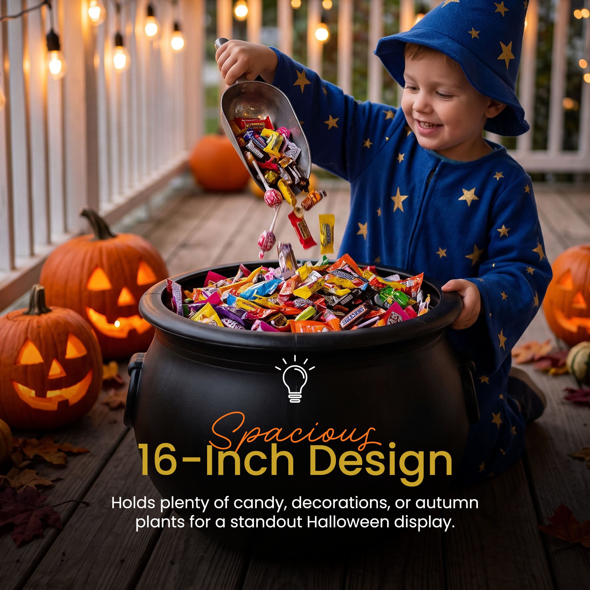 Union Products 55160 16 Inch Witch Cauldron Spooky Halloween Decoration, Black
