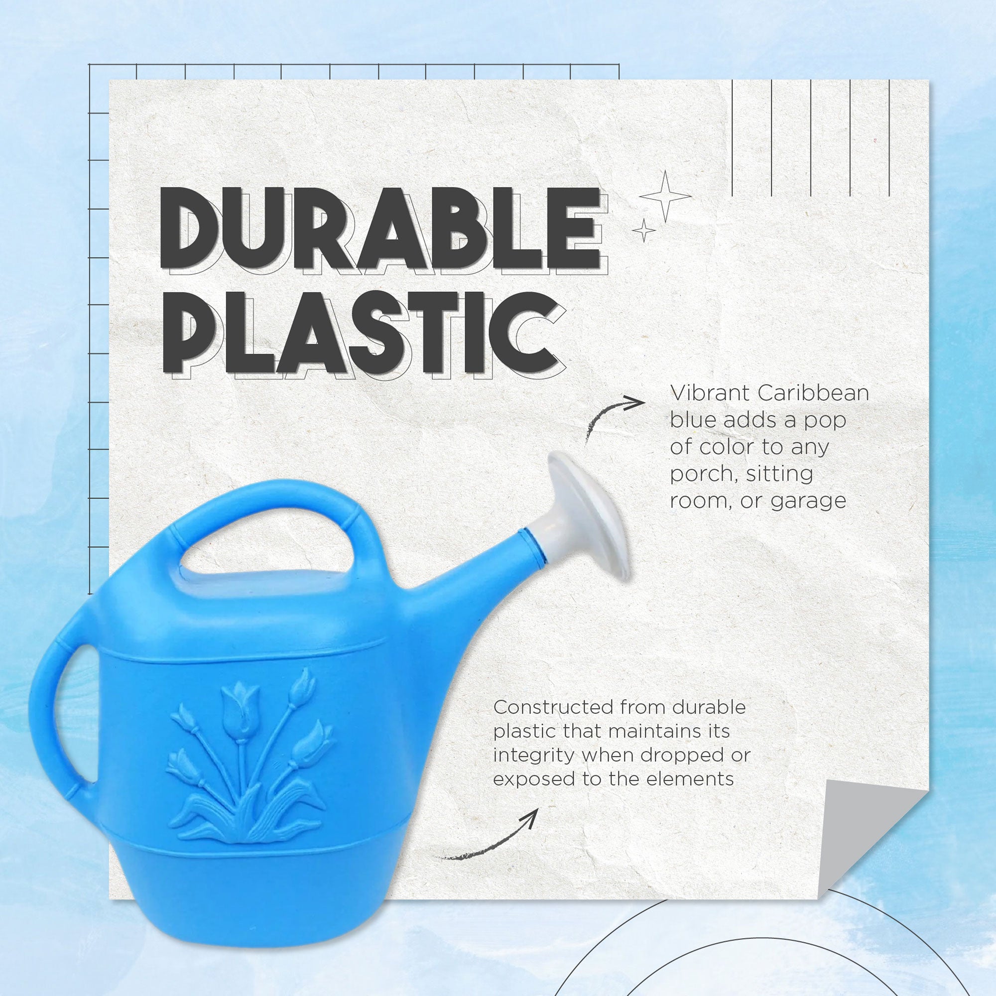 Union Products Plants & Garden 2 Gal Plastic Watering Can, Caribbean Blue, 3 Ct