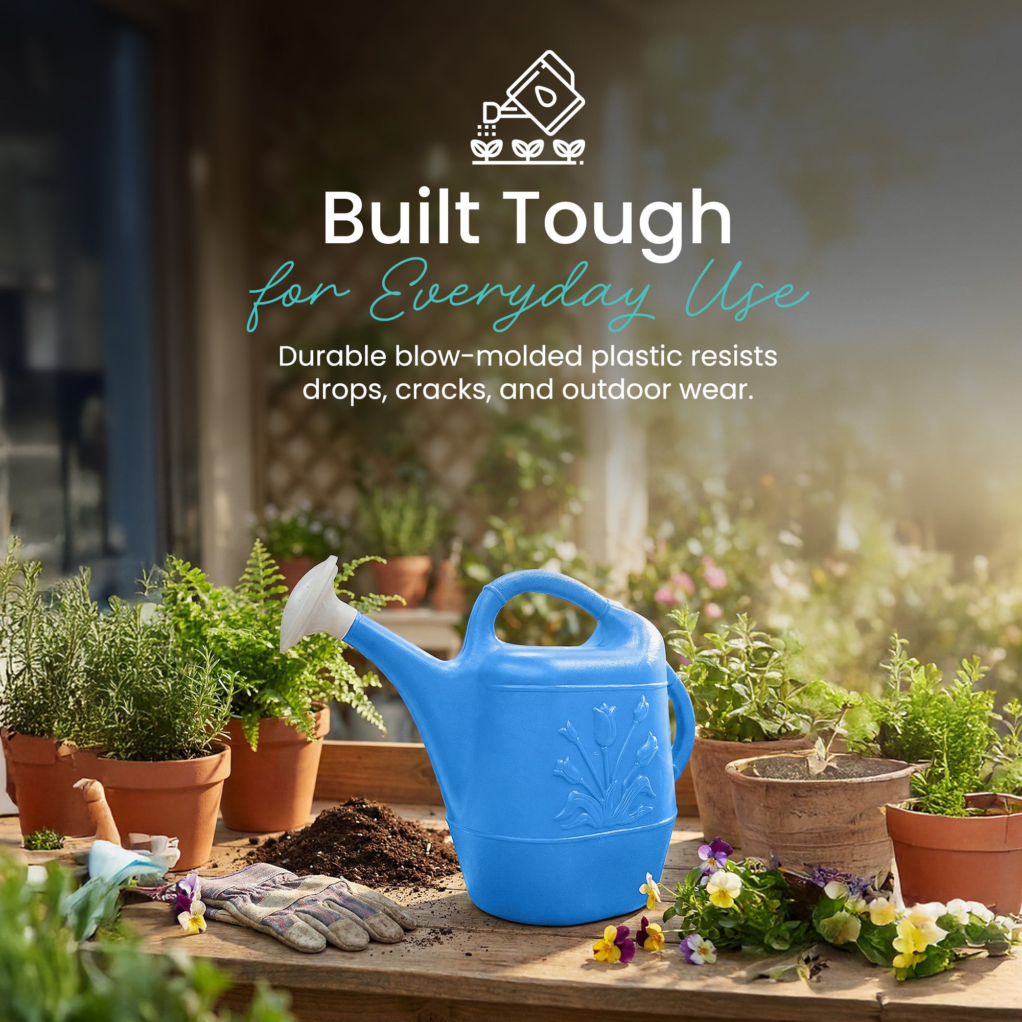 Union Products 63066 Plants & Garden 2 Gal Plastic Watering Can, Caribbean Blue
