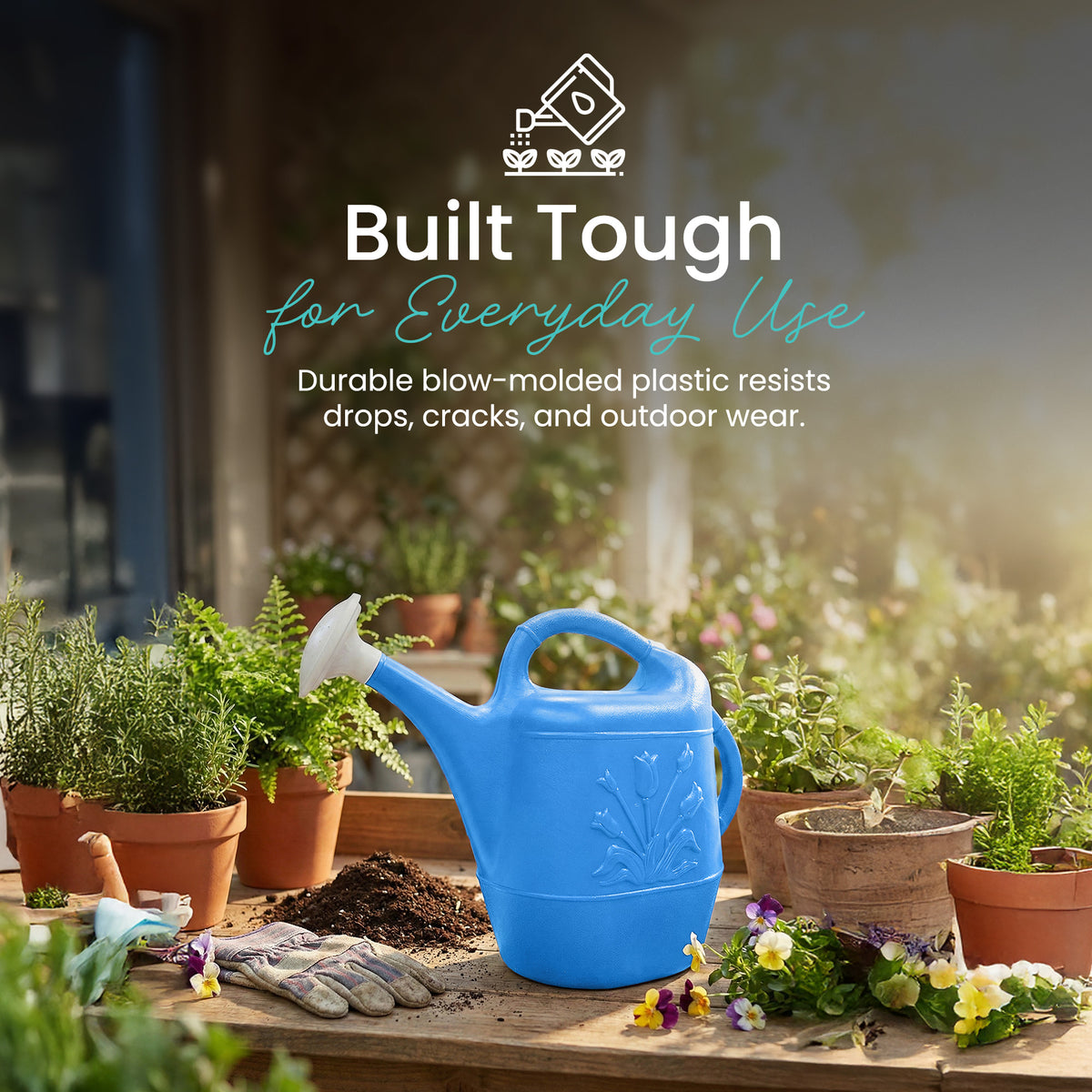 Union Products 63066 Plants & Garden 2 Gal Plastic Watering Can, Caribbean Blue