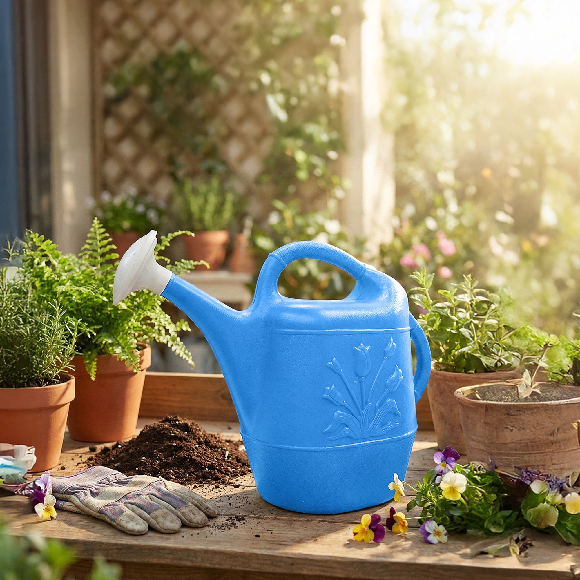 Union Products 63066 Plants & Garden 2 Gal Plastic Watering Can, Caribbean Blue