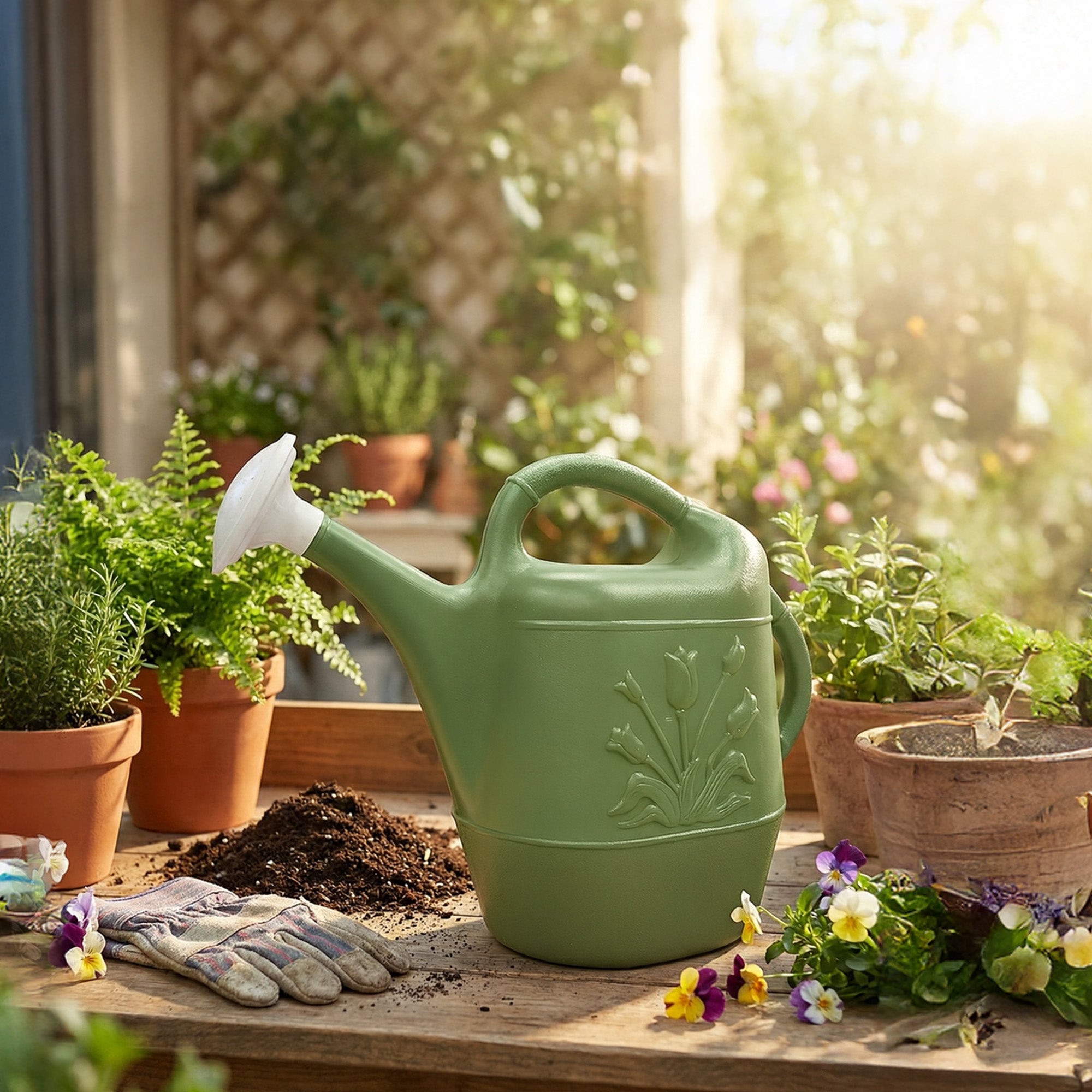 Union Products 63068 Plants & Garden 2 Gallon Plastic Watering Can, Sage Green