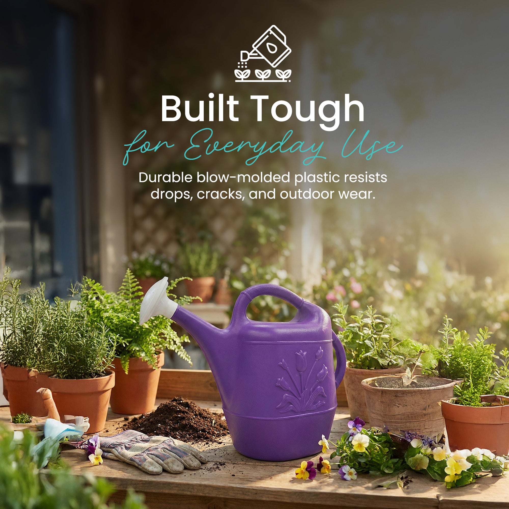 Union Products 63068 Indoor/Outdoor 2 Gallon Plastic Plant Watering Can, Purple - VMInnovations