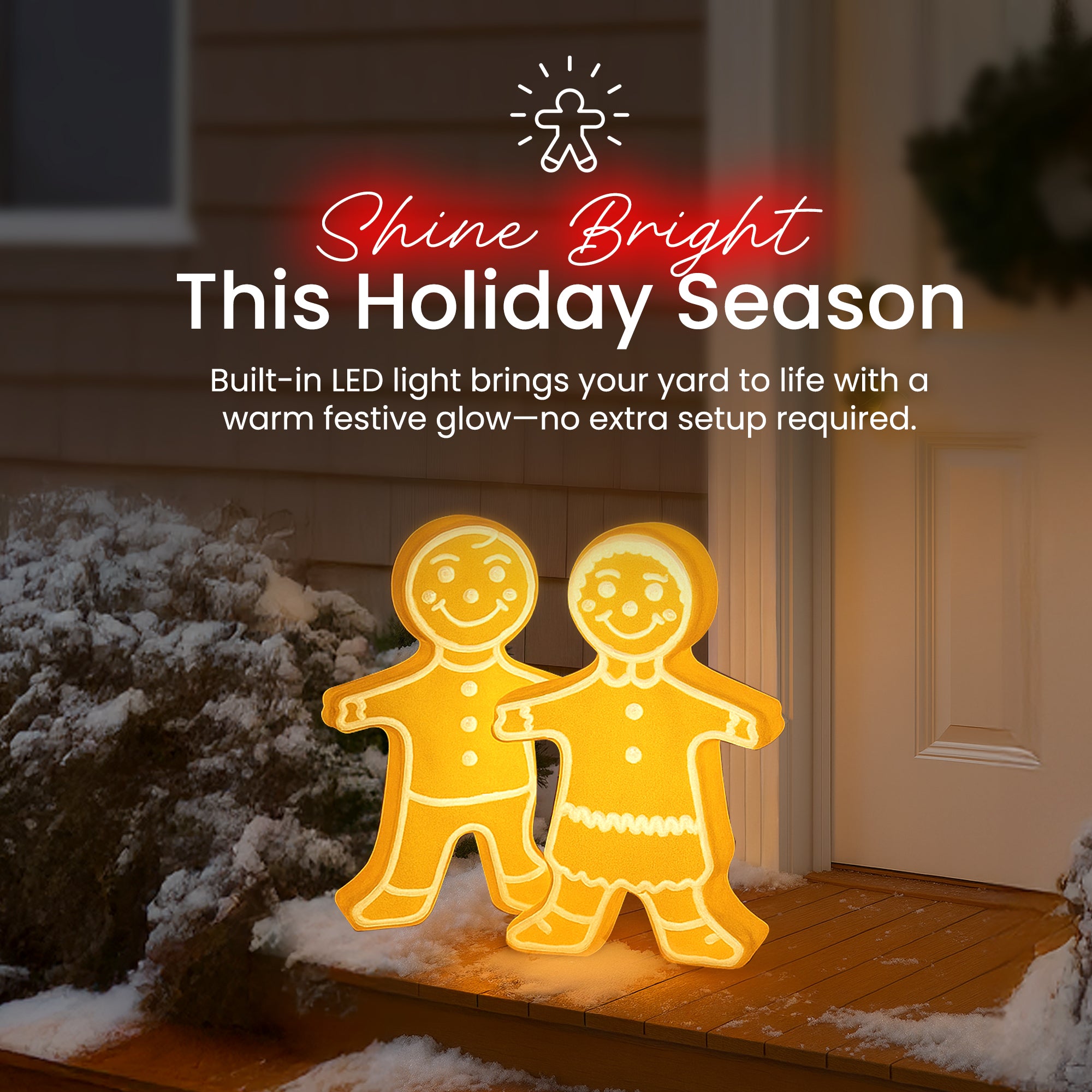 Union Products Reversible Holiday Gingerbread, Outdoor Light Up Christmas Decor - VMInnovations