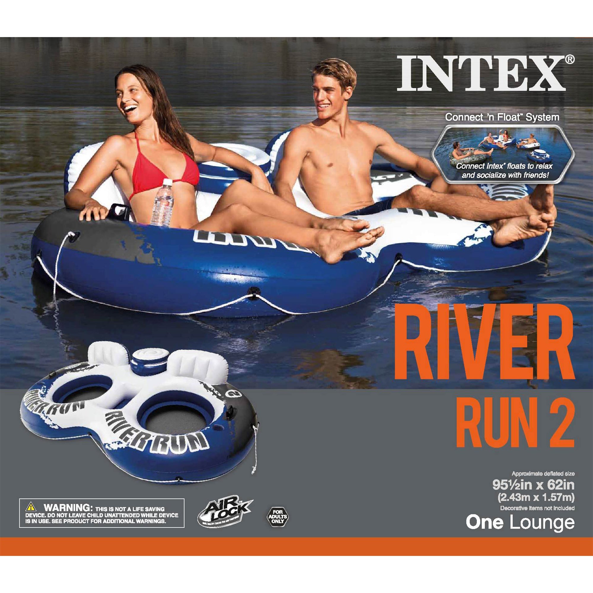 Intex River Run II 2 Person Water Tubes Outdoor Pool Lake Floating Raft Lounger - VMInnovations