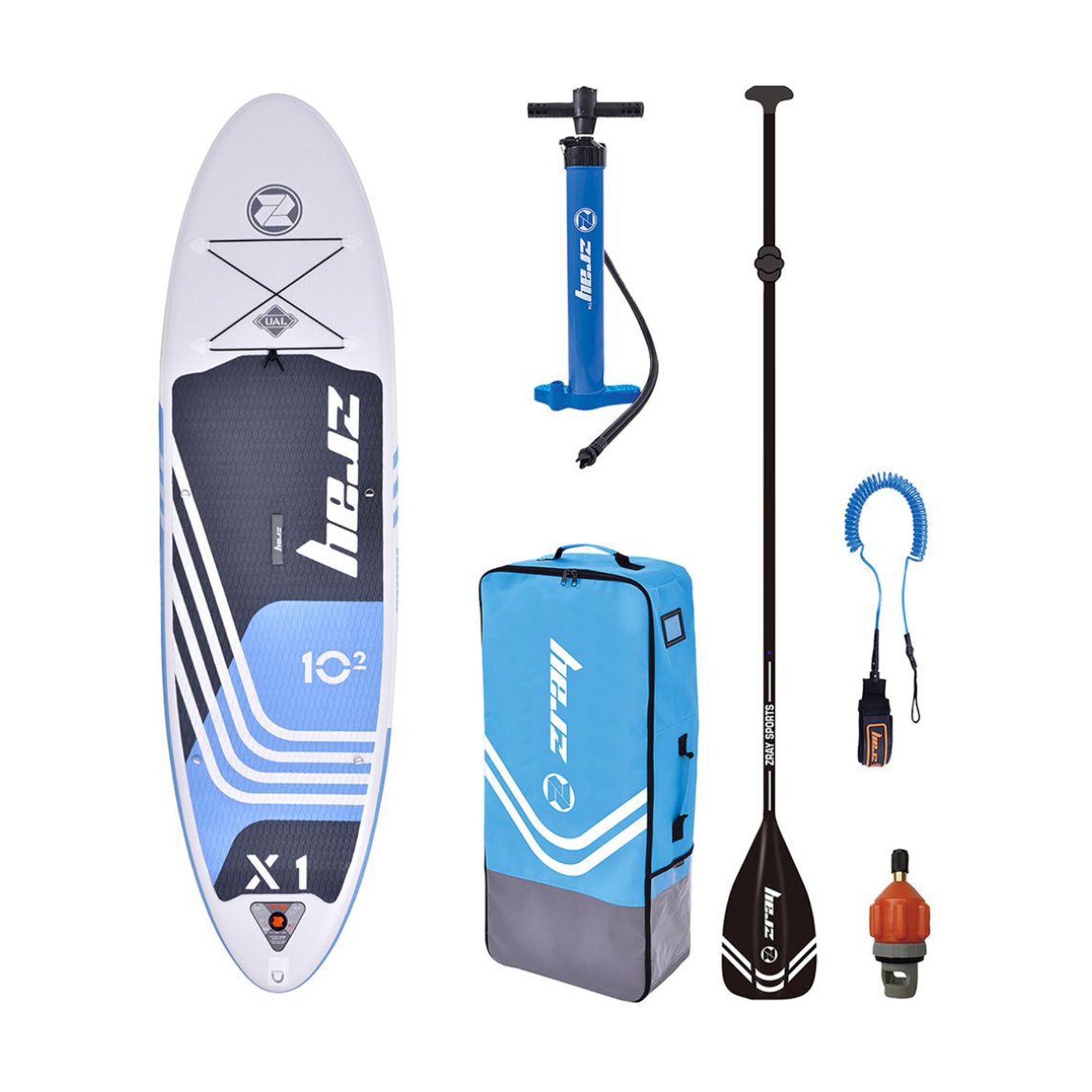 Zray 10'2" X-Rider X1 Inflatable SUP All Around Paddle Board Kit, Blue/White - VMInnovations
