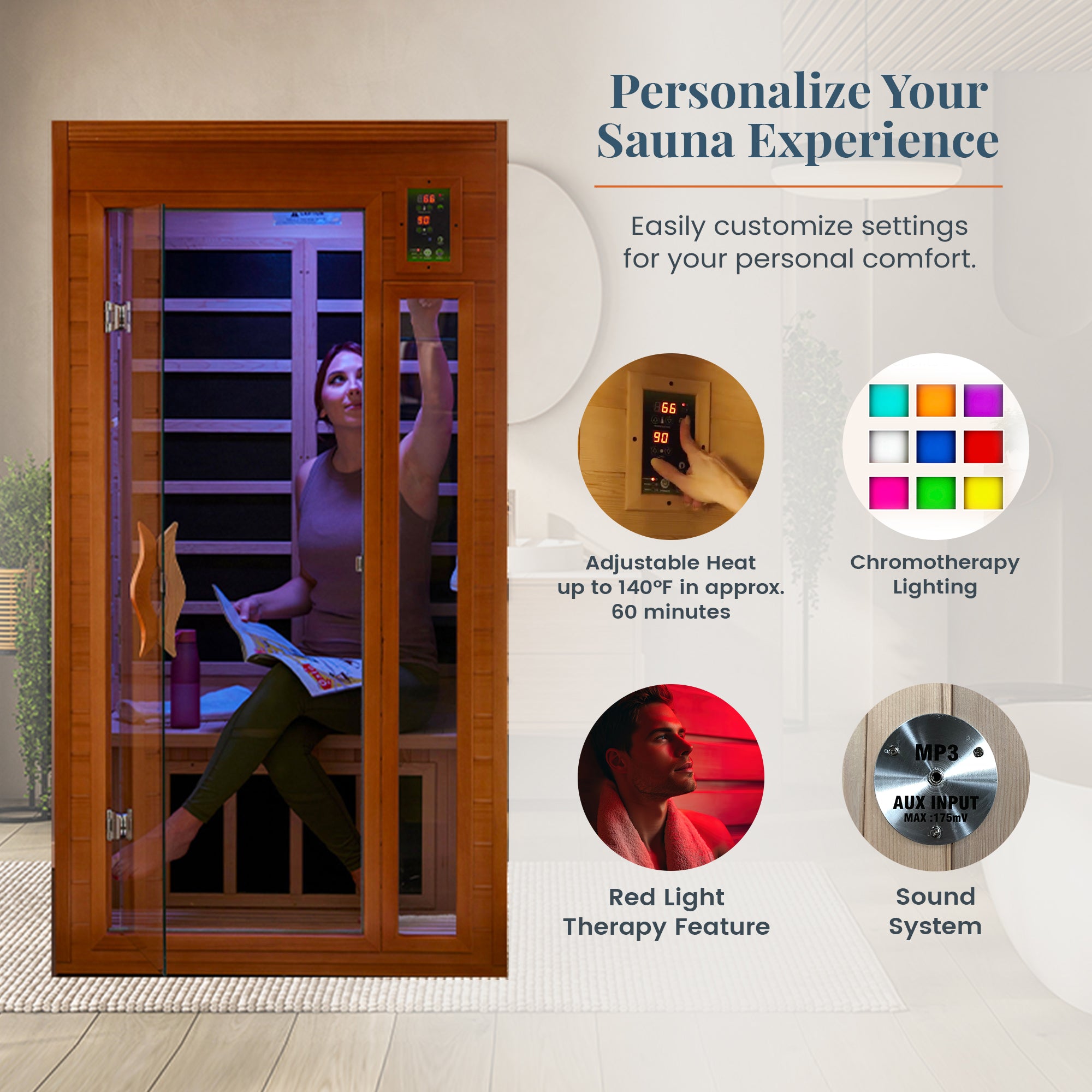 Dynamic Saunas Barcelona 1-2 Person Hemlock Wood Home Infrared Sauna (Open Box) - VMInnovations