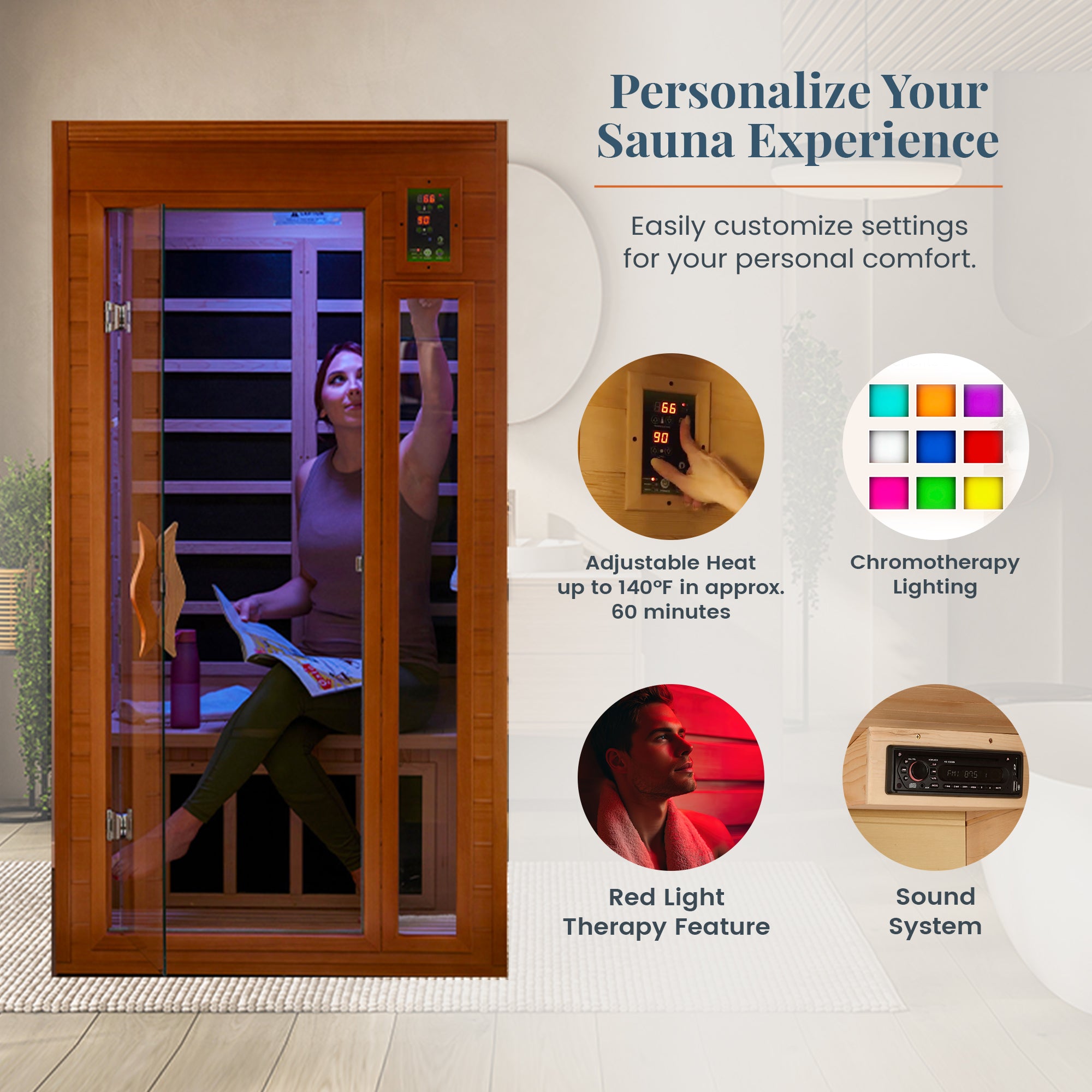 Dynamic Barcelona 1 to 2 Person Hemlock Wood Low EMF FAR Infrared Sauna (Used) - VMInnovations