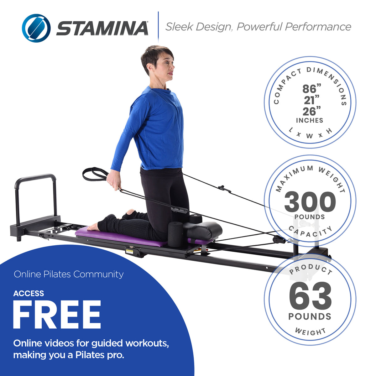 Stamina AeroPilates Reformer Plus Whole Body Resistance Workout System(Open Box) - VMInnovations