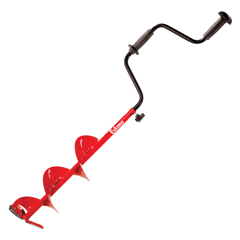 Eskimo HD06 6" Dual Flat Blade Ice Fishing Hand Auger with Blade Protector, Red