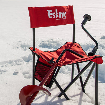 Eskimo HD06 6" Dual Flat Blade Ice Fishing Hand Auger with Blade Protector, Red
