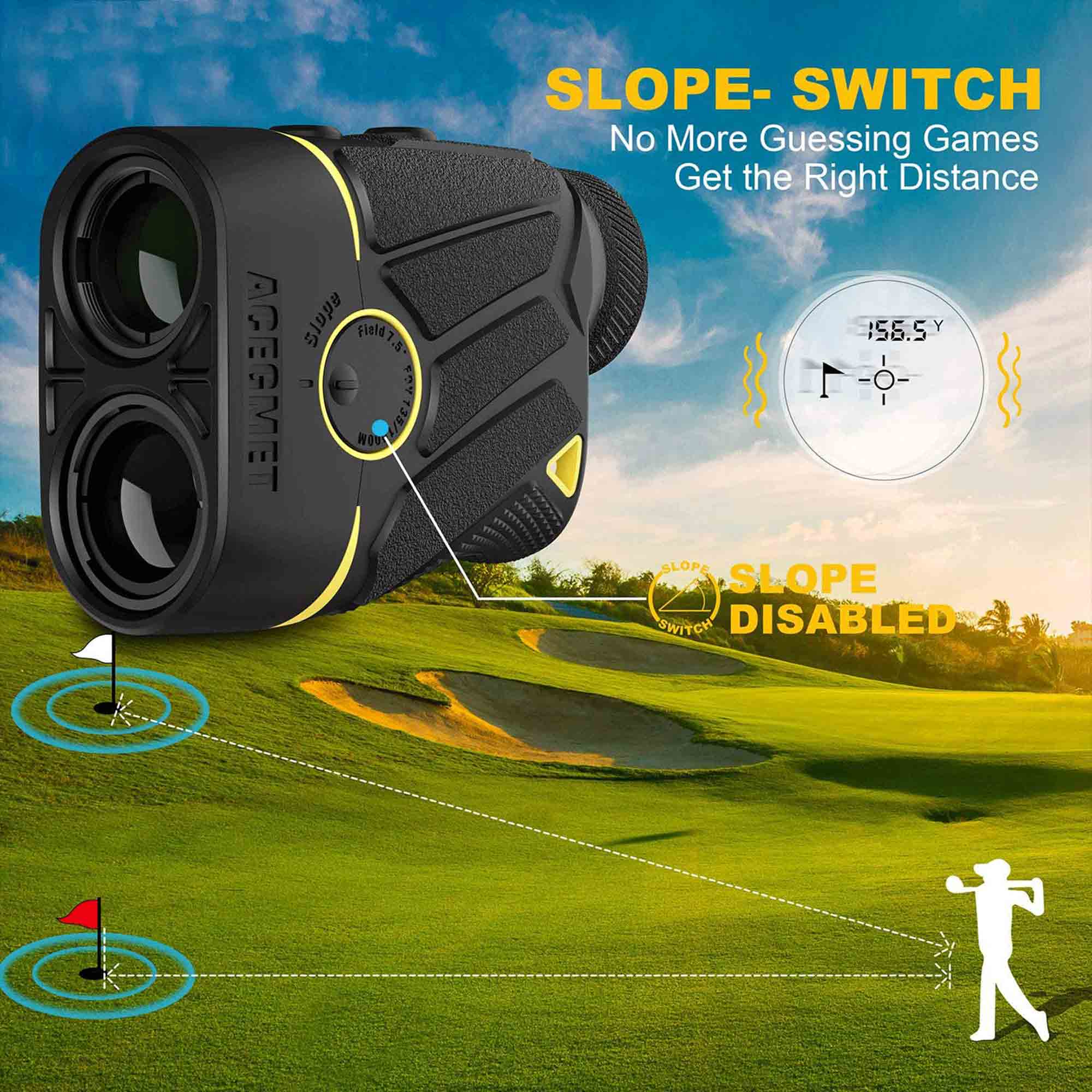 ACEGMET 1100 Yard 8 Mode Golf Laser Rangefinder with 6x Magnification, Black - VMInnovations