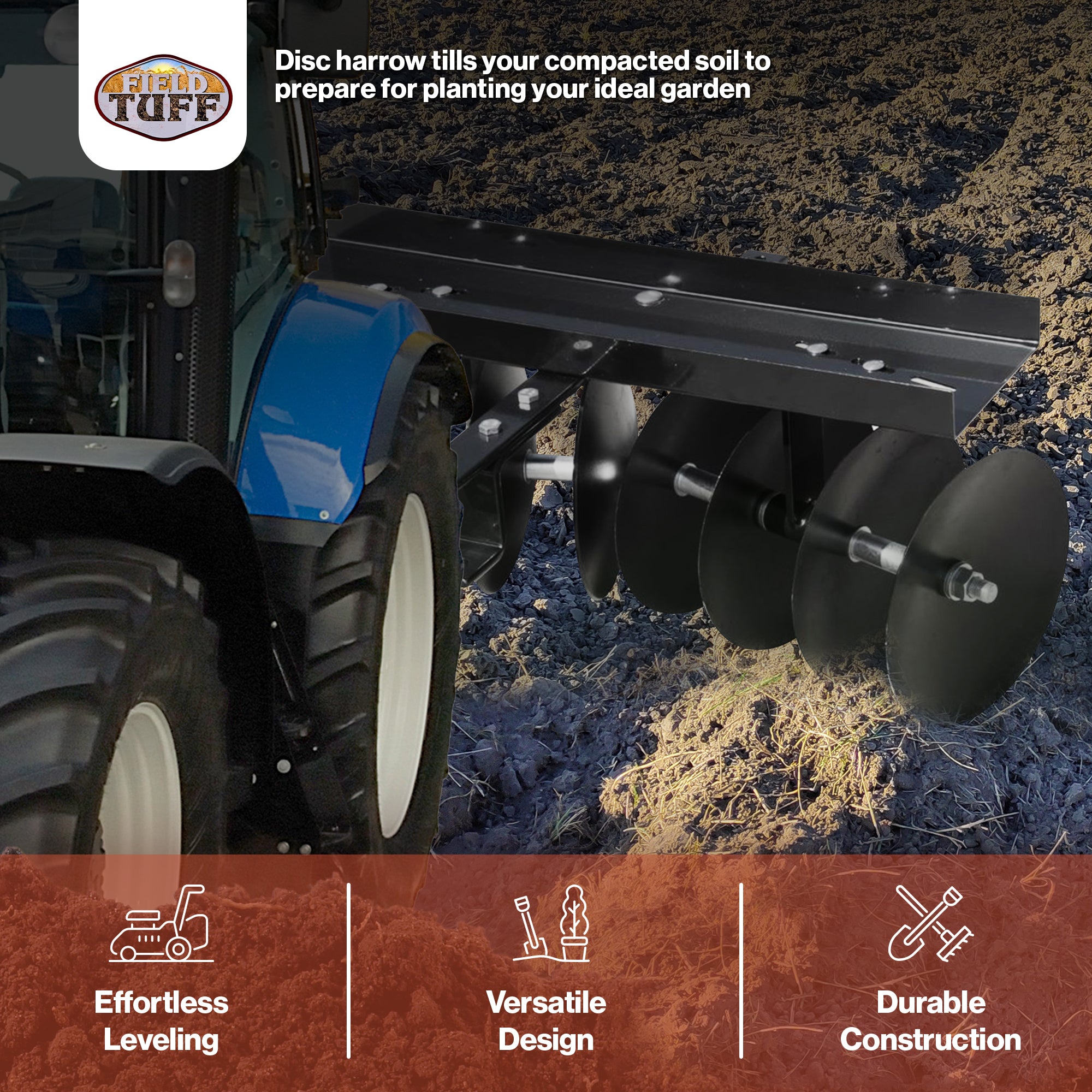 Field Tuff 39" Tow Garden Soil Cultivator Sleeve Hitch Disc Harrow (For Parts)