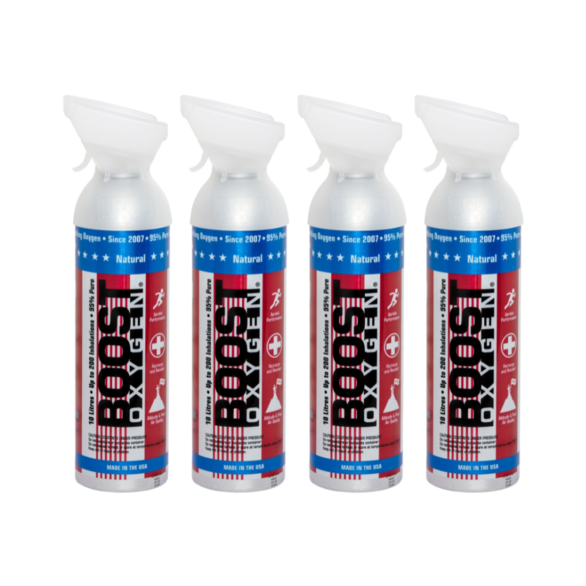 4 Pack 10L Boost Oxygen Stars and Stripes Pure Canned Oxygen Canister, Natural - VMInnovations