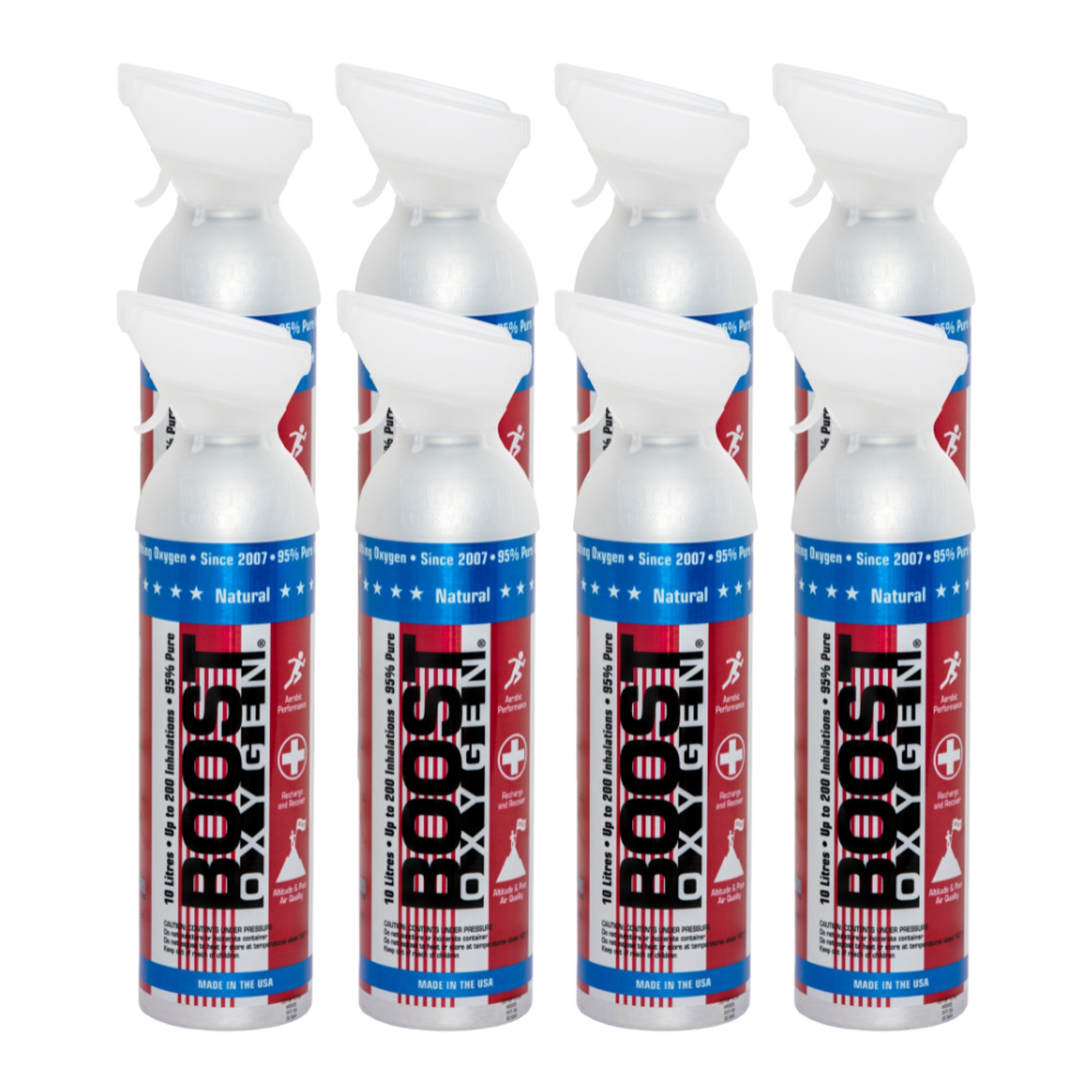 8 Pack 10L Boost Oxygen Stars and Stripes Pure Canned Oxygen Canister, Natural - VMInnovations